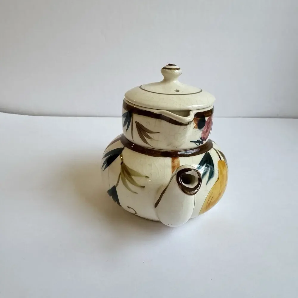 Vintage Tea for One Stacking Set Teapot Creamer Autumn Leaves Pattern Pear Japan